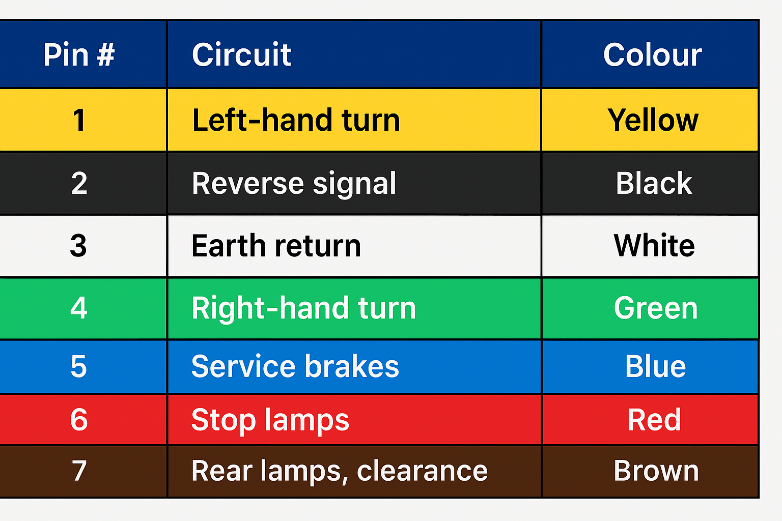 Trailer wire code
