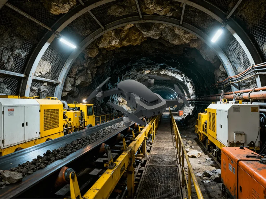 Drone fiber optic cable for tunnel exploration